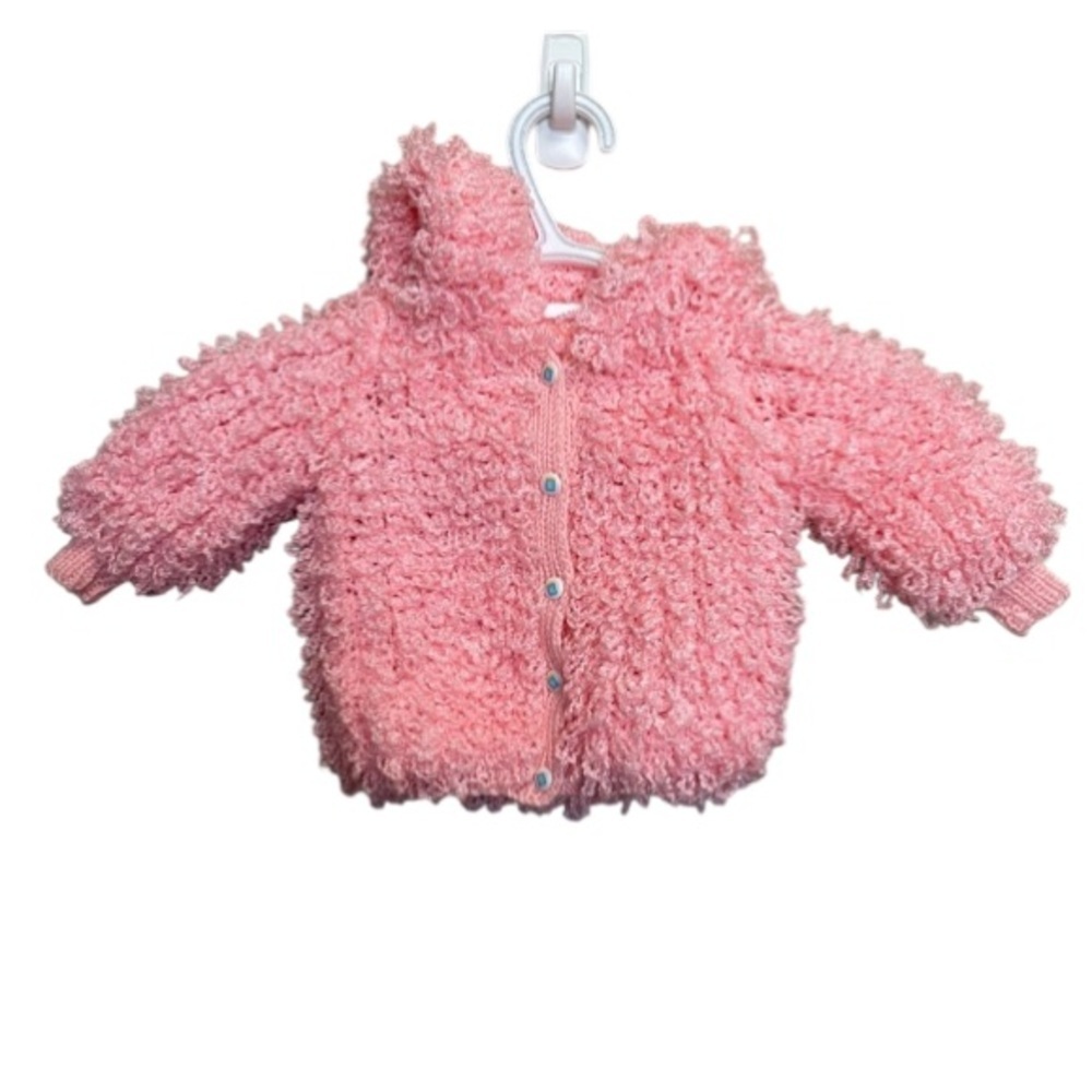 Vintage 70s Cozy Pink Baby Jacket with Buttons